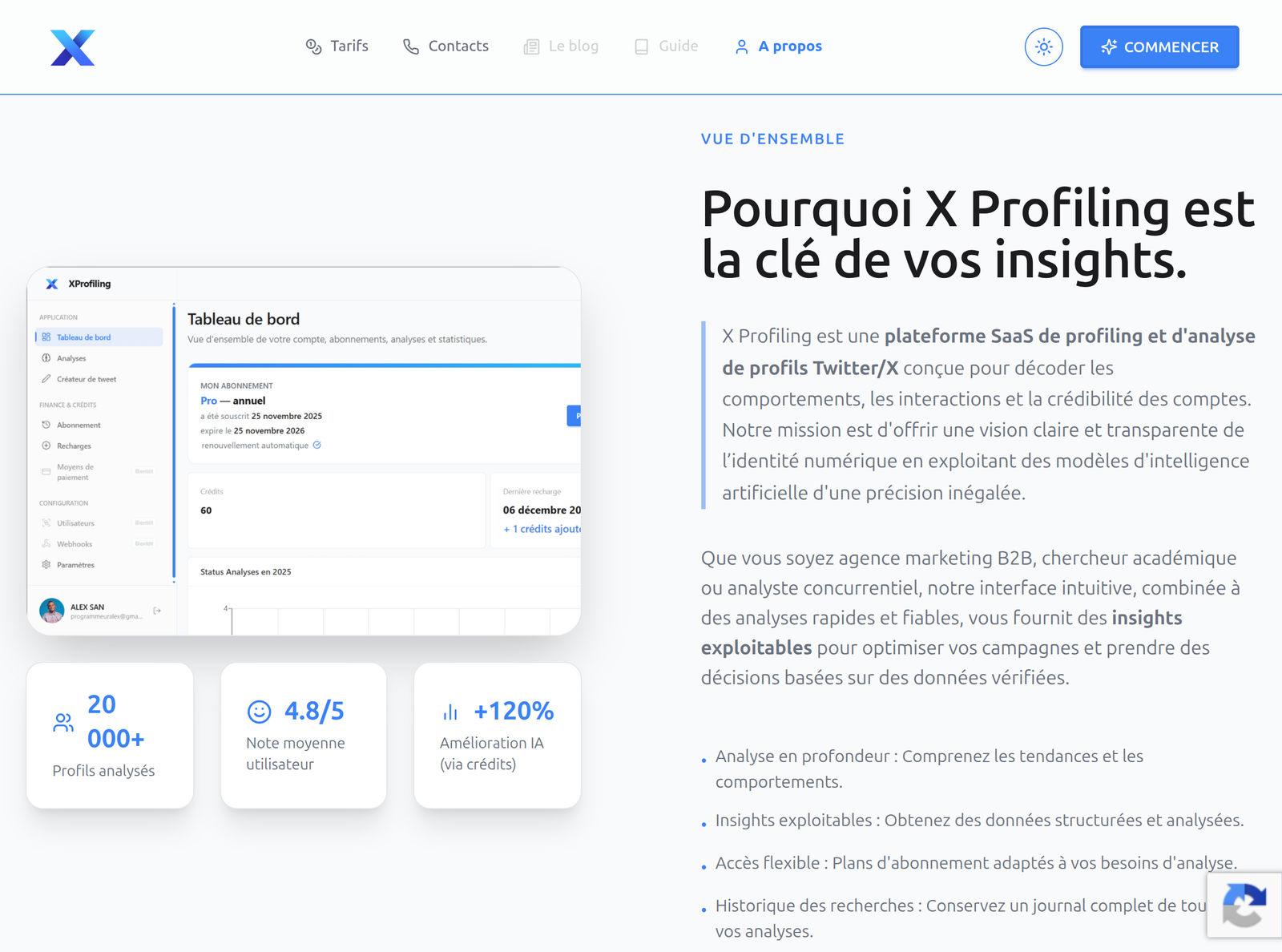 Screenshot 3 de X Profiling - SaaS d'Analyse de Comptes X/Twitter par IA